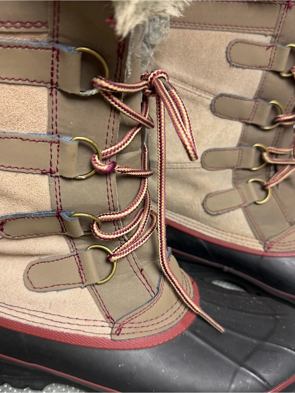 Khombu Tan and Black Lace-Up Faux-Fur Winter Boots